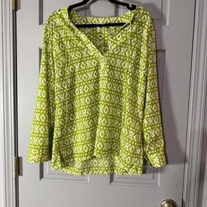 Chico's Vibrant Green Patterned Blouse